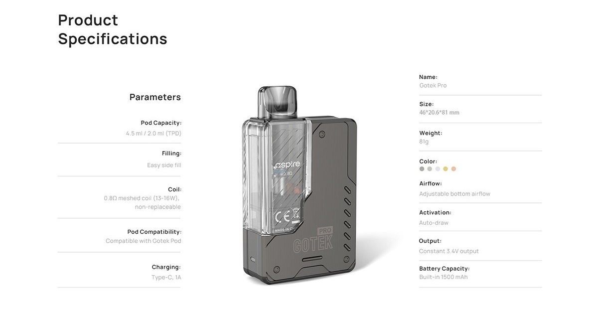 gotek pro pod kit 1500mah 2ml by aspire 7